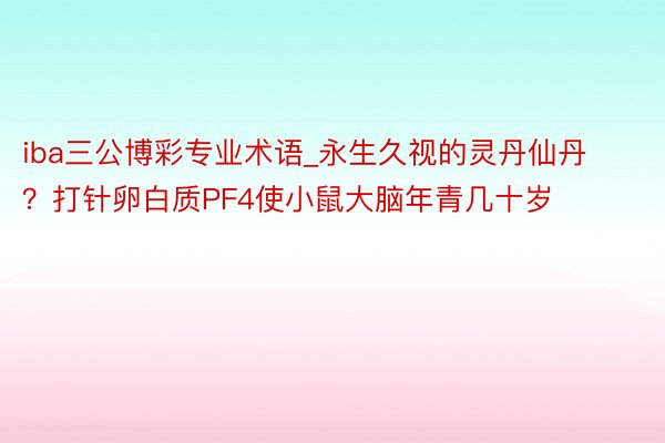 iba三公博彩专业术语_永生久视的灵丹仙丹？打针卵白质PF4使小鼠大脑年青几十岁