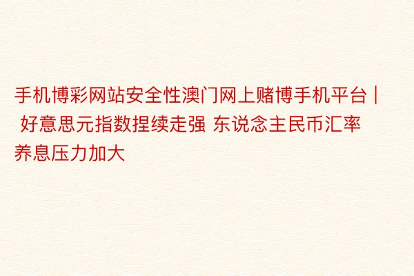 手机博彩网站安全性澳门网上赌博手机平台 | 好意思元指数捏续走强 东说念主民币汇率养息压力加大